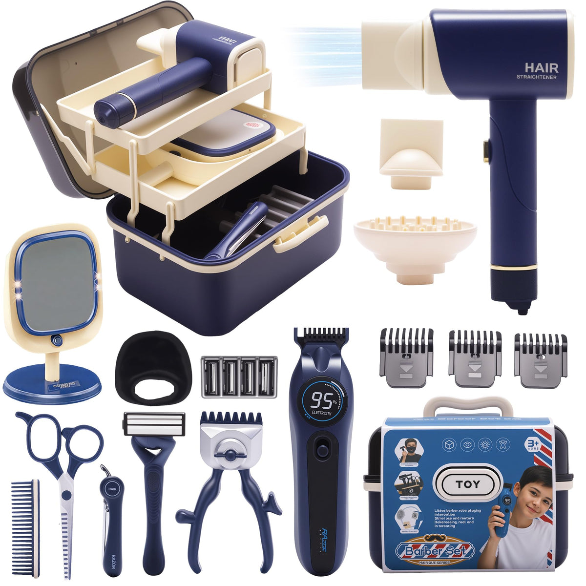 Kryonixty pretend play barber set with a 3-tier storage box for organized fun