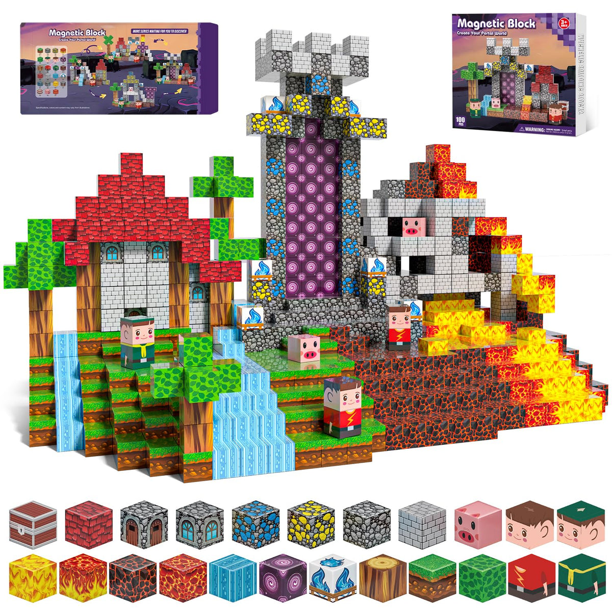 Kryzomat 100PCS magnetic blocks forming portal-themed play scene for exploration