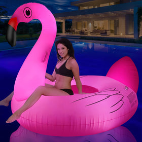 Ksheat Swan pool float with LED lights for vibrant nighttime ambiance.