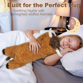 Ksidzas Highland Cow cuddly plush used as bedtime companion.