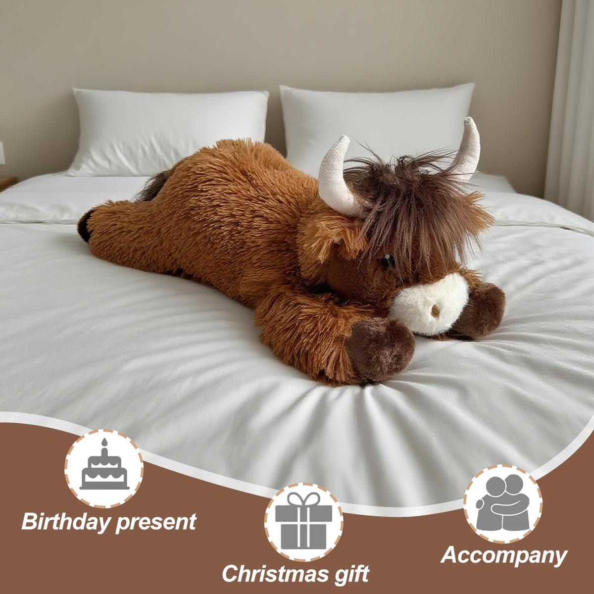 Ksidzas Highland Cow decor-ready plush for sofa or shelf.