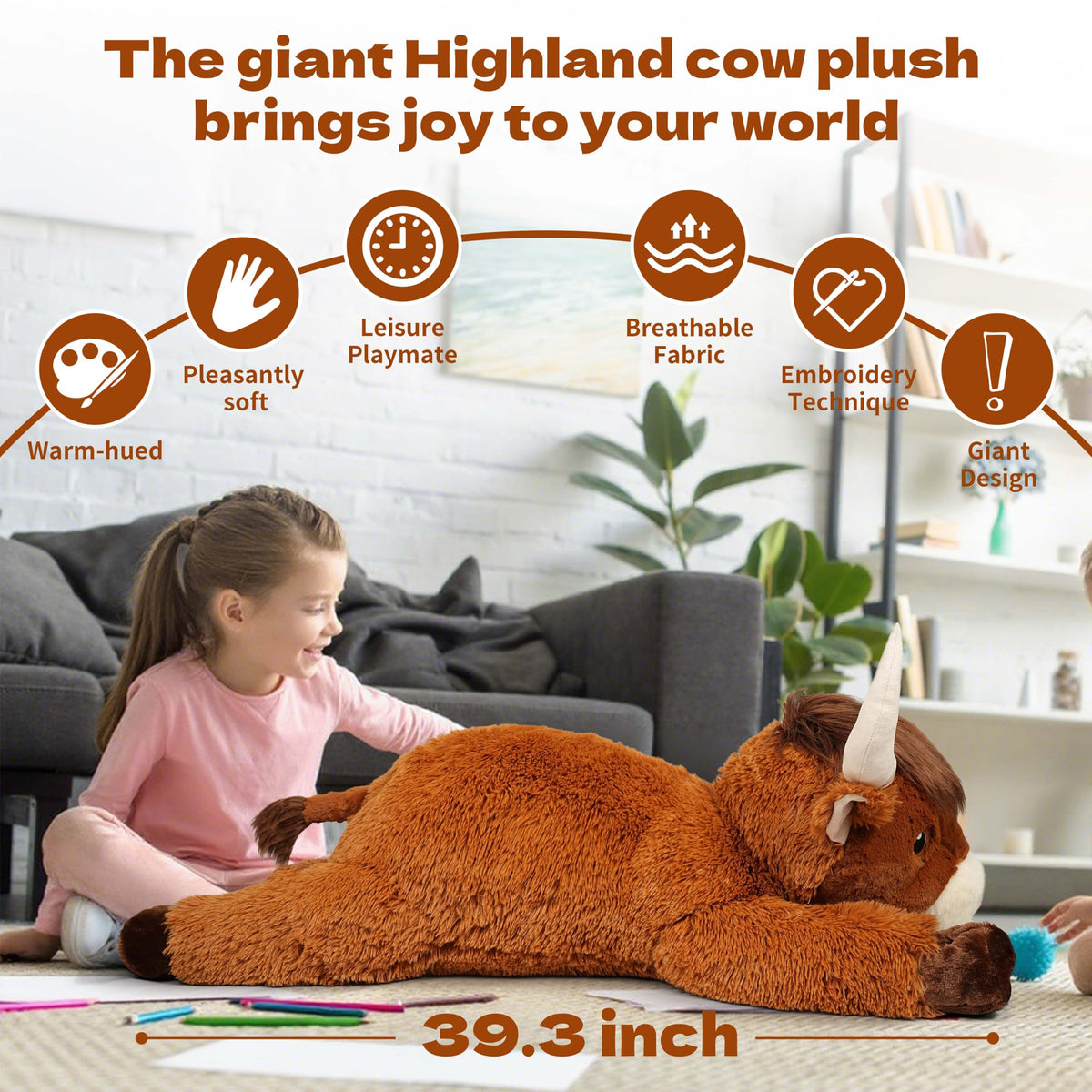 Ksidzas Highland cow plush texture feels soft and cozy for lounging