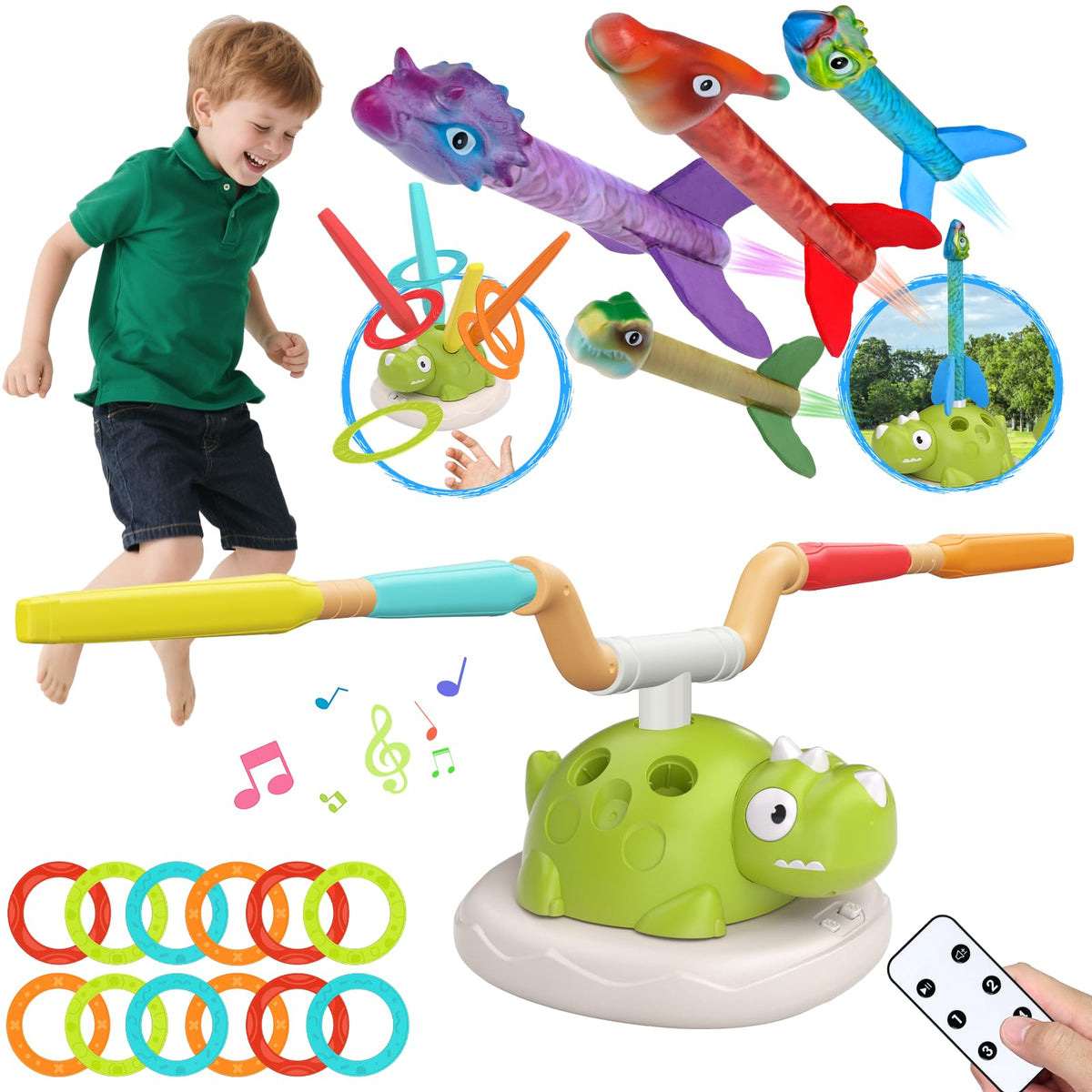 Kslavagcnt dinosaur rocket launcher in a backyard for energetic outdoor play