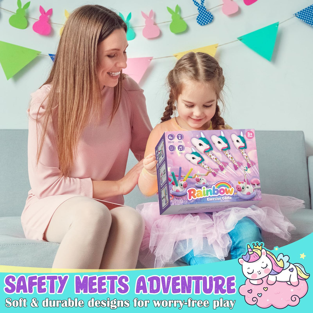 Kslavagcnt Unicorn outdoor play set supports screen-free fun.