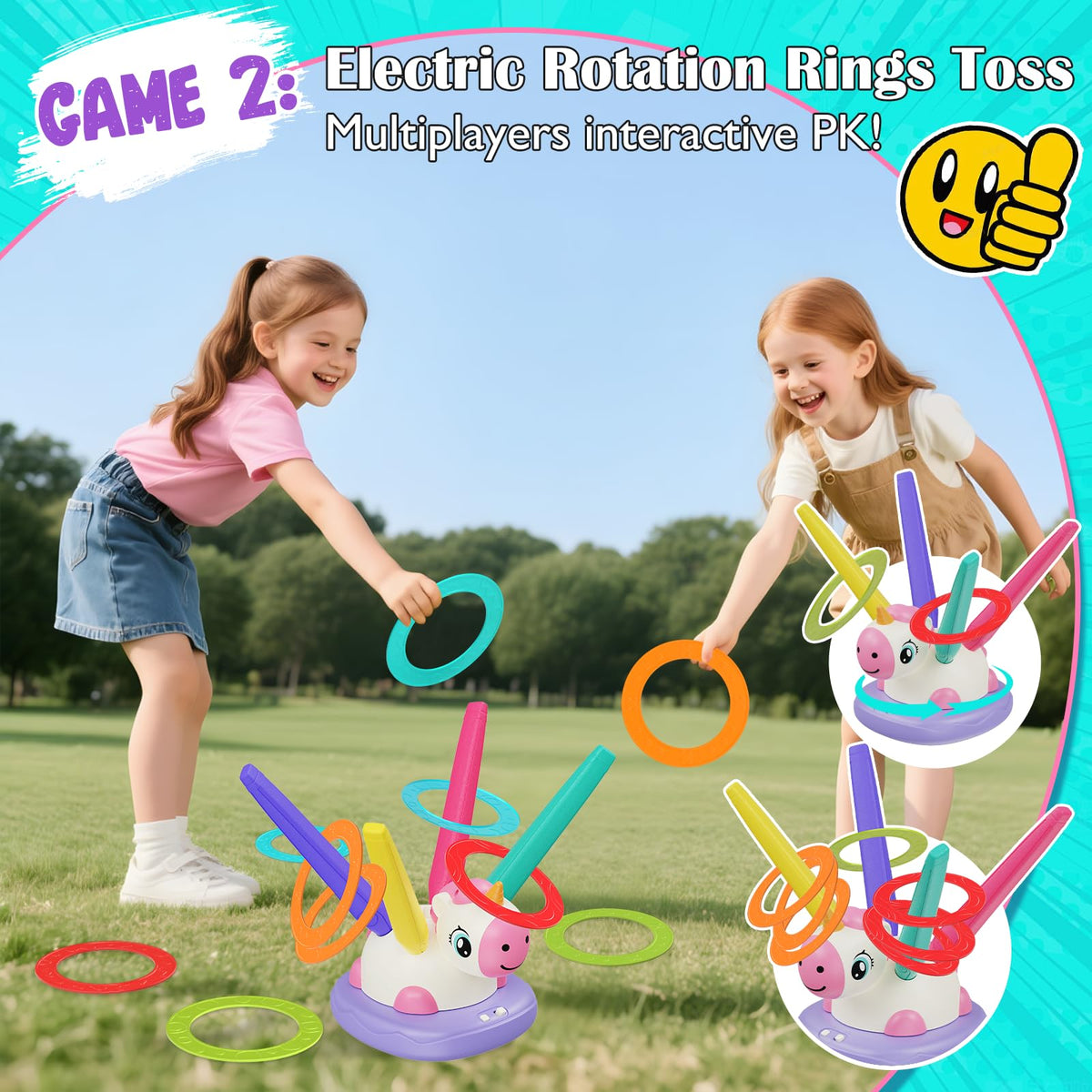 Kslavagcnt Unicorn Ring Toss targets improve hand-eye coordination.