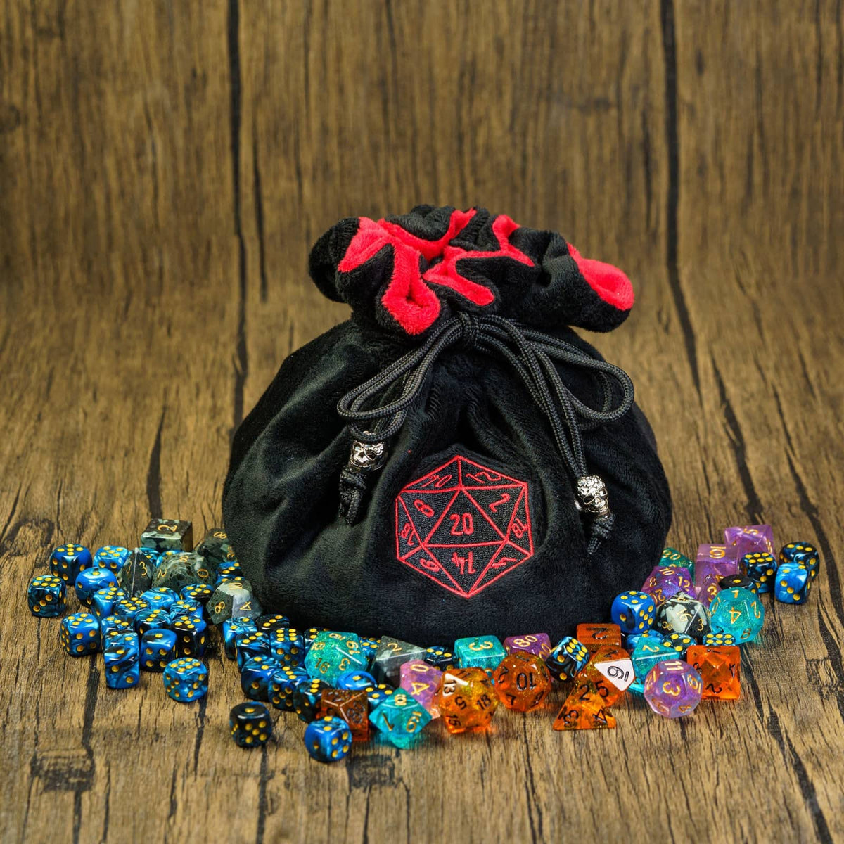 KSNDie black storage bag fits 200+ dice for RPG sessions