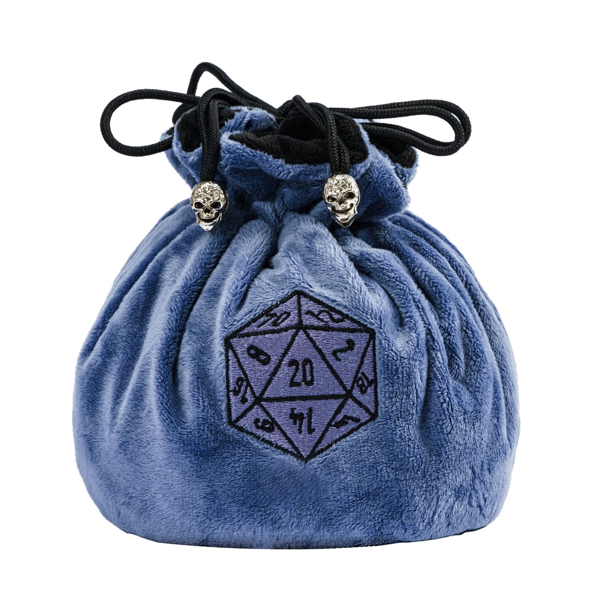 KSNDie blue DND dice bag with a large round base for organized storage.