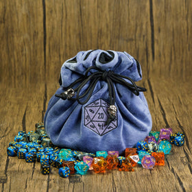 KSNDie D20 logo on the blue dice bag for quick brand recognition.