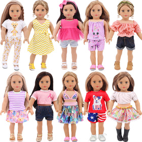 K.T. Fancy 10 sets tops and pants for 18-inch dolls, easy dressing for creative play.