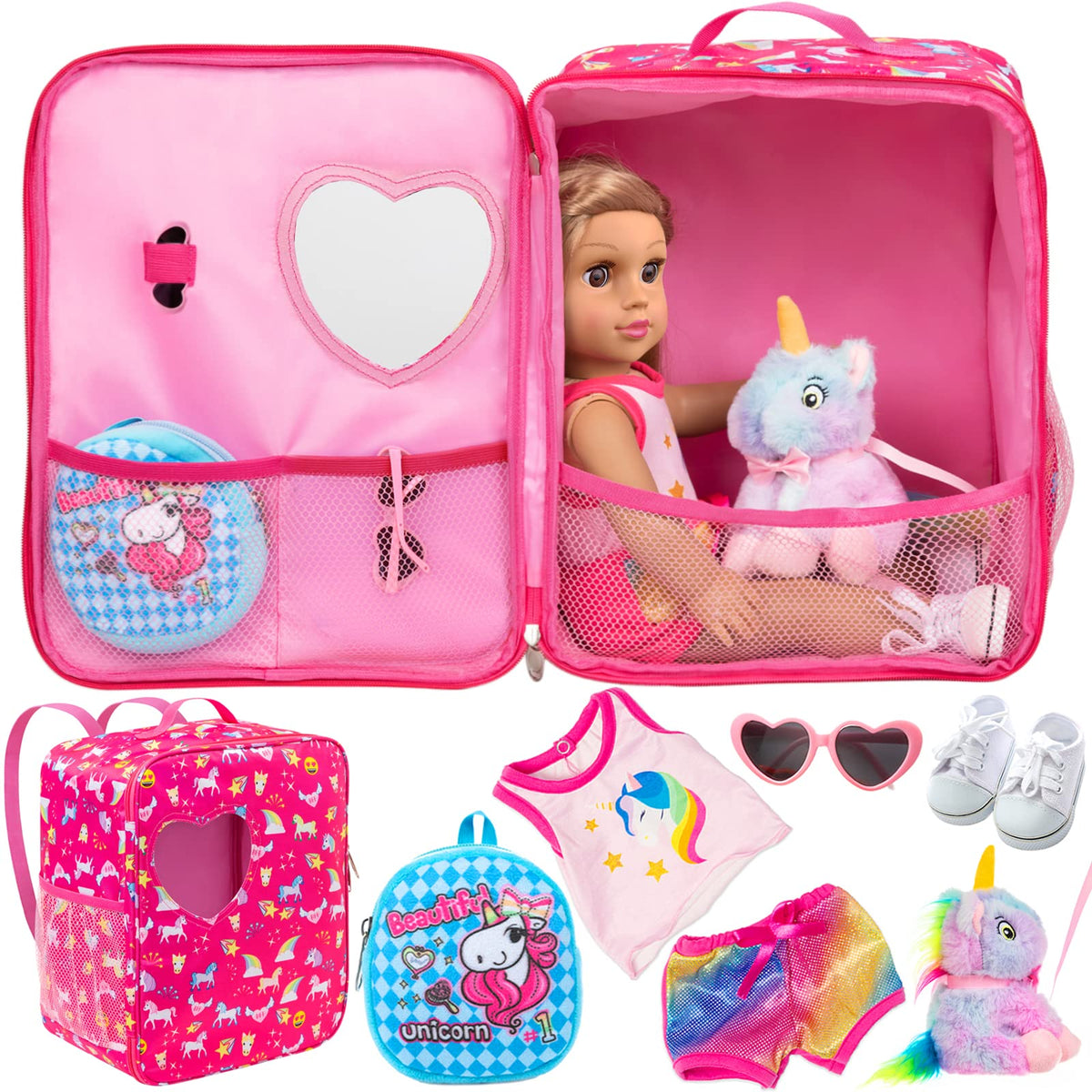 KT Fancy 18-inch doll travel bag set with full accessories for imaginative on-the-go play.