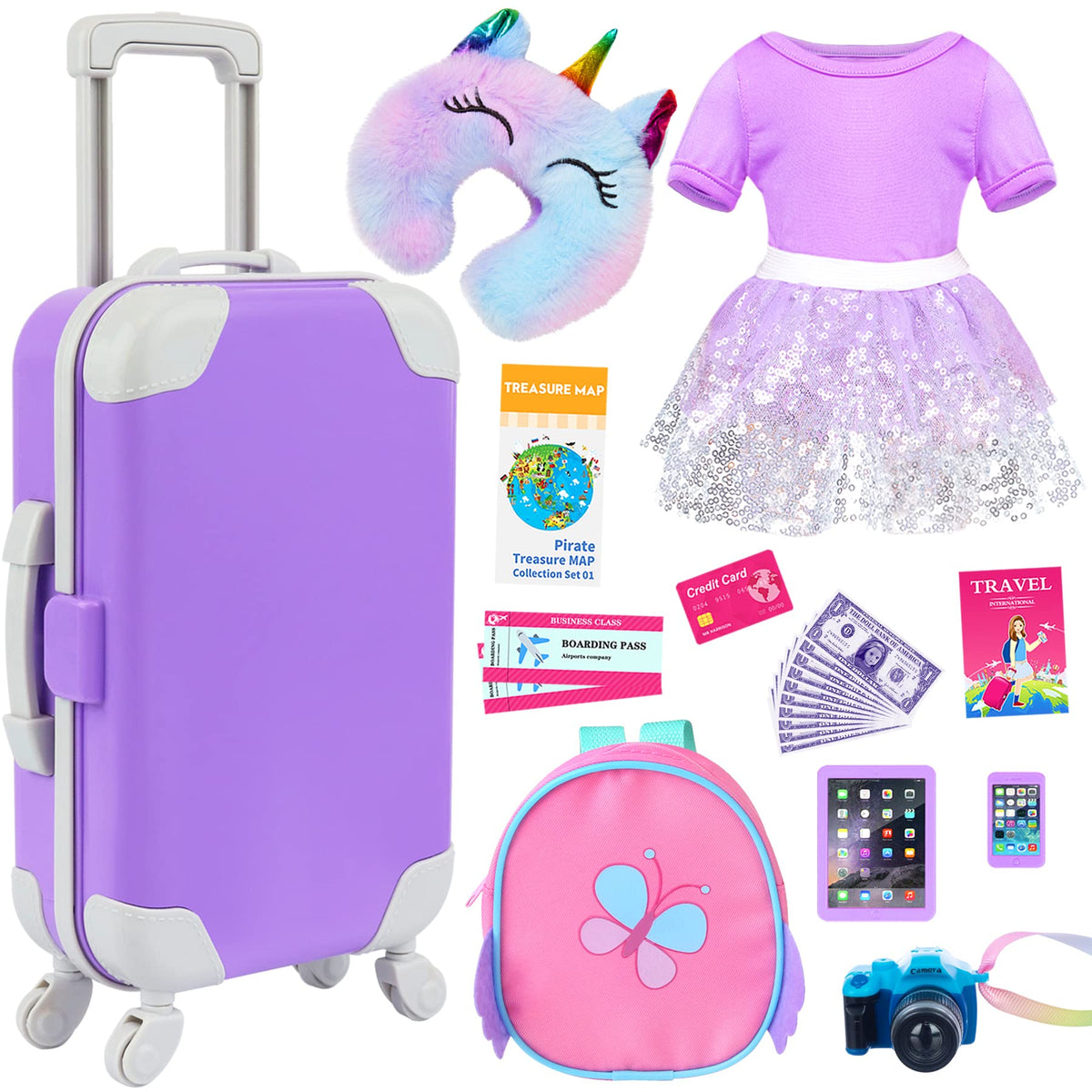 K.T. Fancy 23-pc doll travel suitcase with wheels for easy on-the-go play