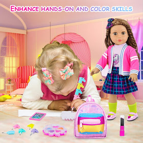 K.T. Fancy backpack and accessories highlighting movable parts for interactive play.