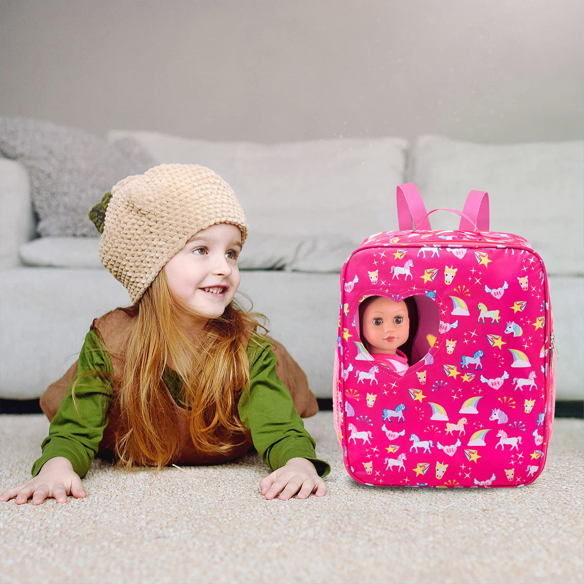 KT Fancy doll backpack keeps essentials organized for mini trips.