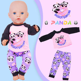 KT Fancy donut panda pajama set for 14-18 inch dolls, a popular motif for storytelling.