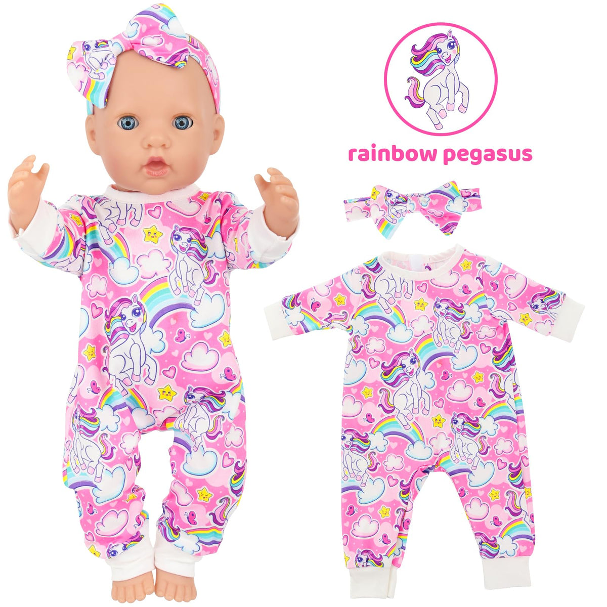 K.T. Fancy flamingo print jumpsuit with headband for 14-18 inch dolls