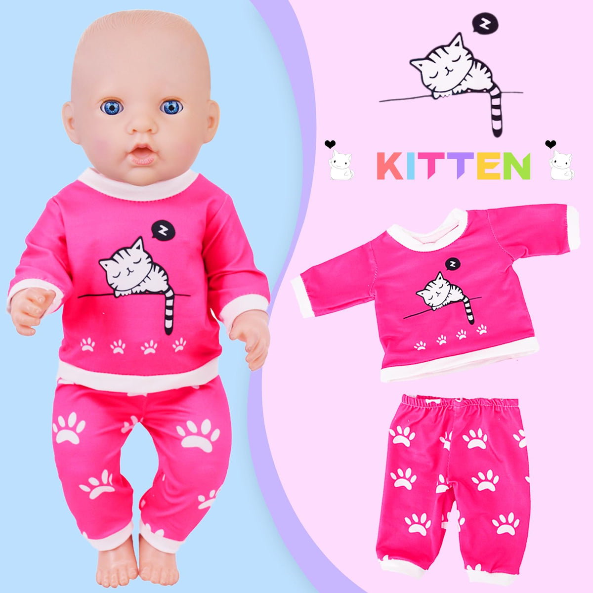 KT Fancy light purple smiling bunny pajamas for 14-18 inch dolls, cute and cozy.