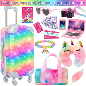 K.T. Fancy rainbow bag for 18-inch dolls, perfect travel companion accessory.