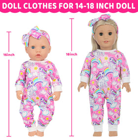 K.T. Fancy unicorn-pattern jumpsuit with bow for 14-18 inch dolls