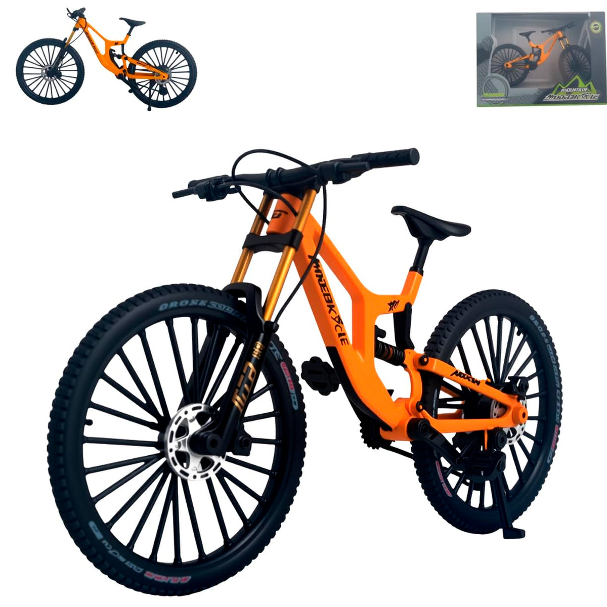 Kuasting 1:8 scale die-cast mountain bike model, side view, ideal desk decor.