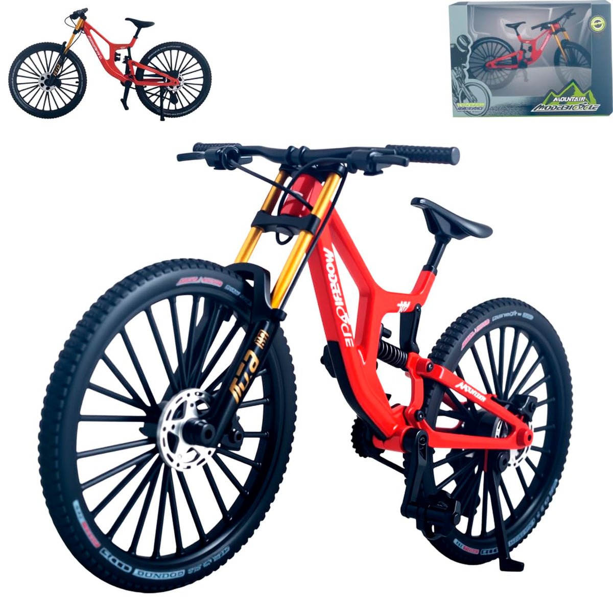 Kuasting 1:8 scale mountain bike model front view shows intricate detailing for display