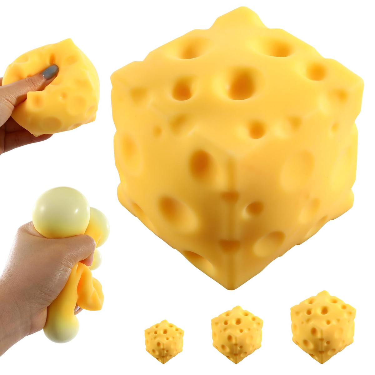 KUBEIJIA big cheese squishy 4inch with holes for stress relief and desk decoration.