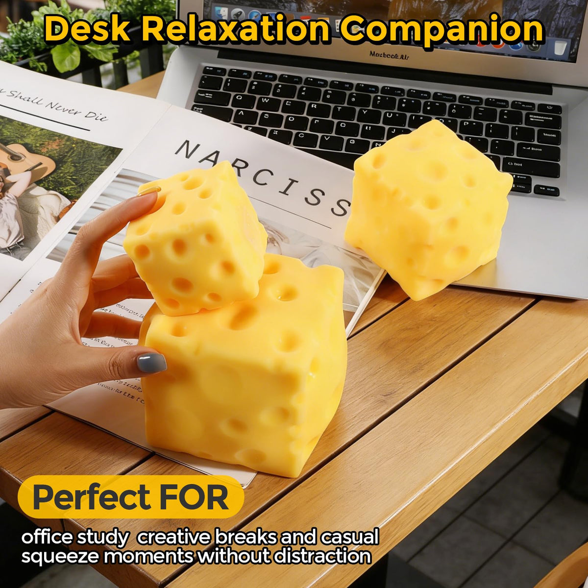 KUBEIJIA yellow cheese block squishy with bright color for focus and decor.