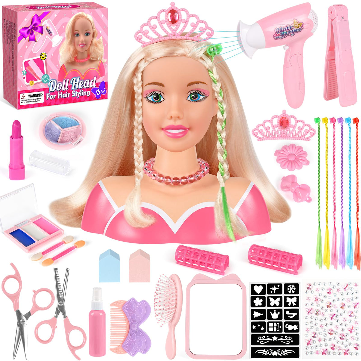 Kubusfly doll head with styling tools for creative pretend play and fine motor practice