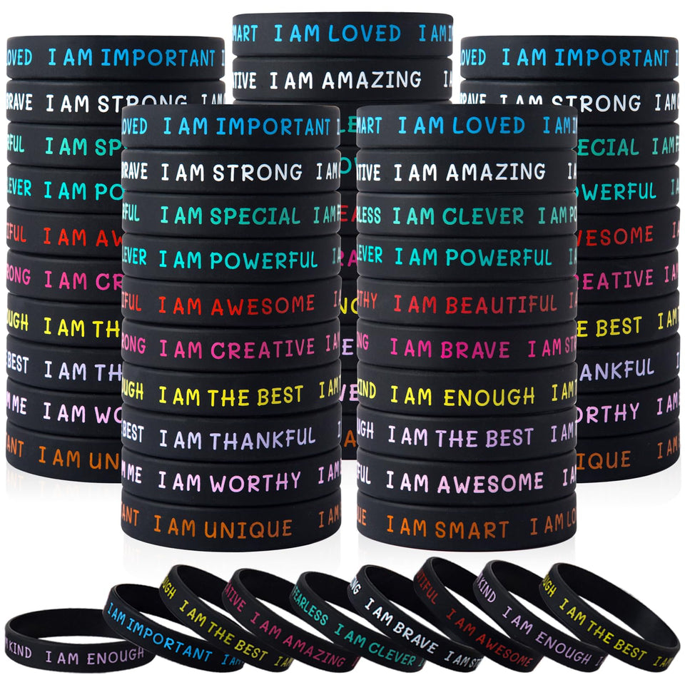 KUCLIN 100-piece motivational silicone wristbands for kids, ideal for back-to-school confidence.