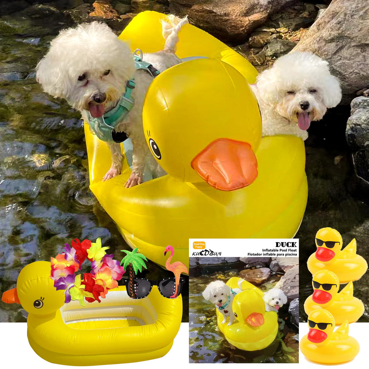KUCDBUN dog pool float yellow duck, buoyant for small dogs during water time