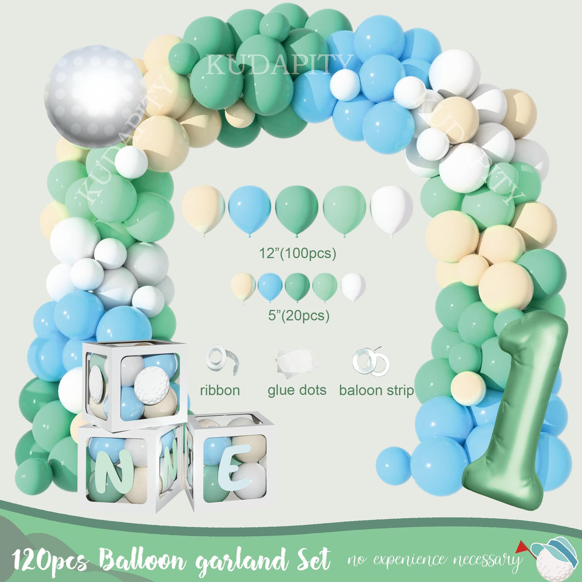 Kudapity balloon box cutouts create focal golf-themed decorations.