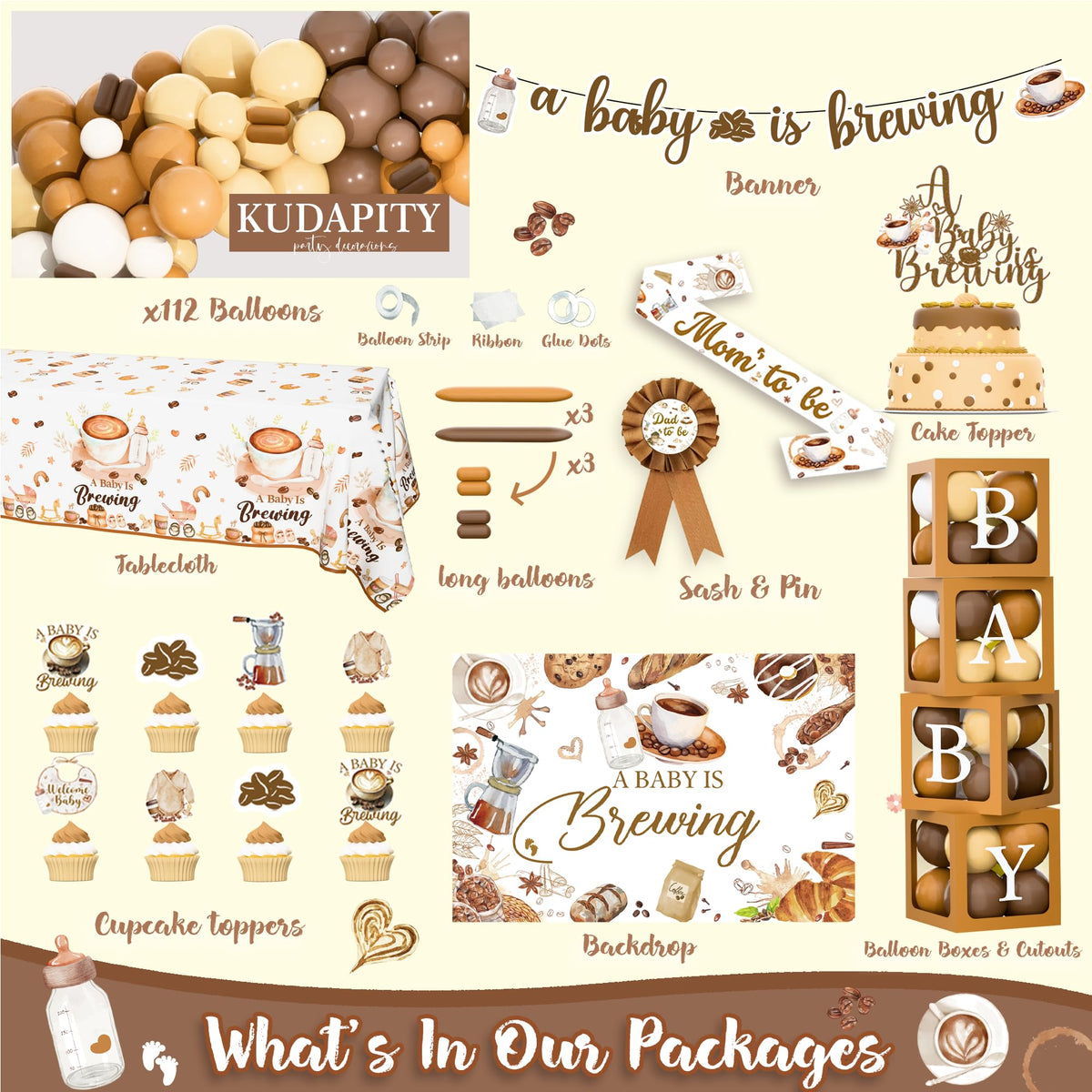 Kudapity Coffee Baby Shower backdrop creates cafe-inspired ambience