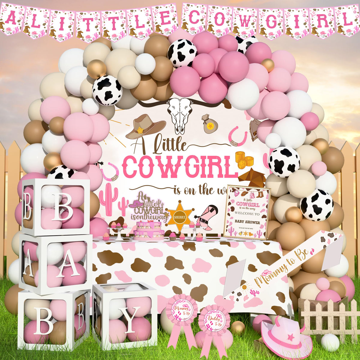 Kudapity cowgirl baby shower balloon arch backdrop adds vibrant rodeo focal point