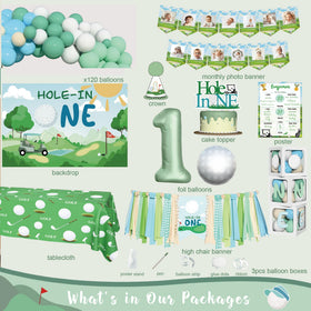 Kudapity hole-in-one 5-inch balloons add colorful accents to the party.