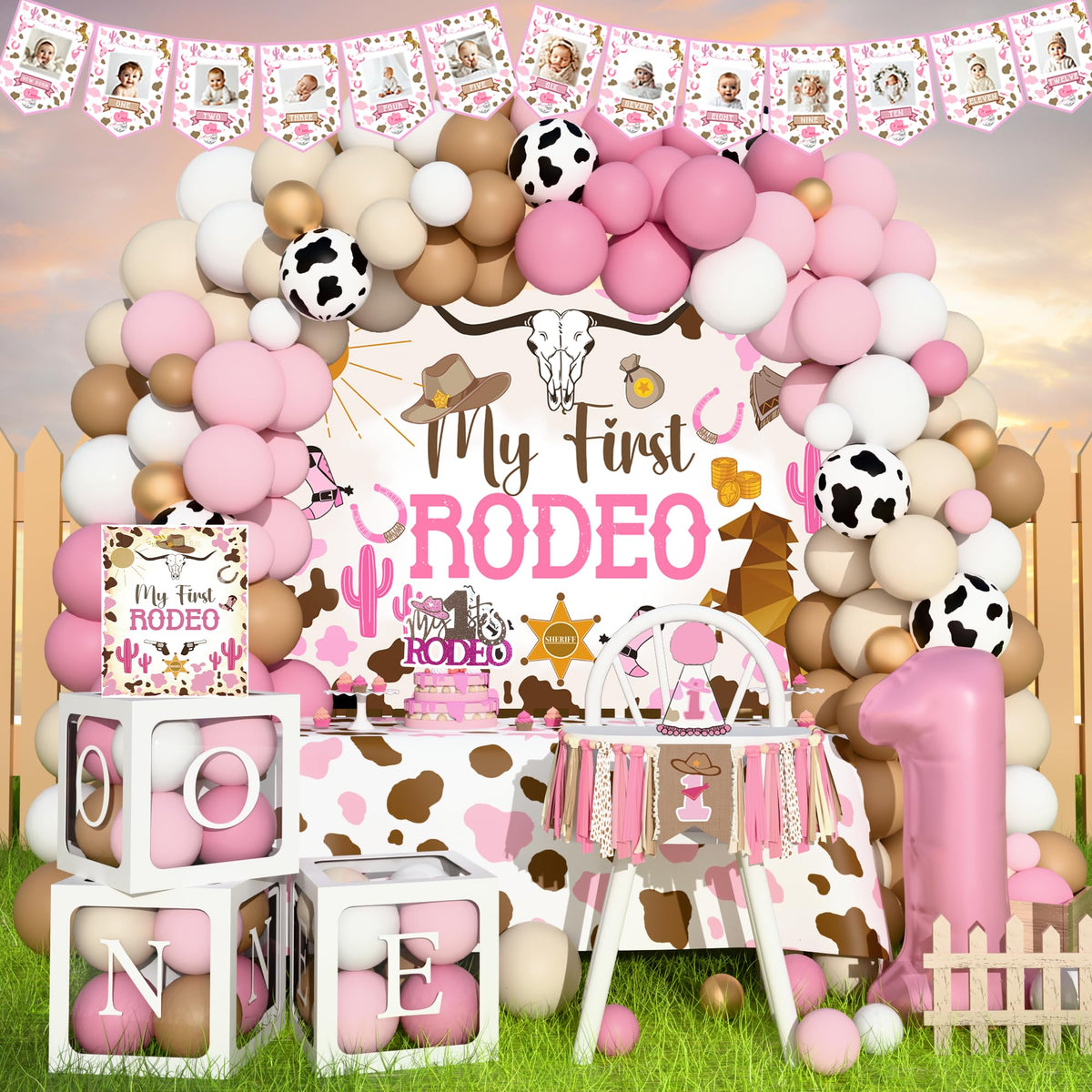 Kudapity My First Rodeo balloon arch adds festive Western charm to any party.