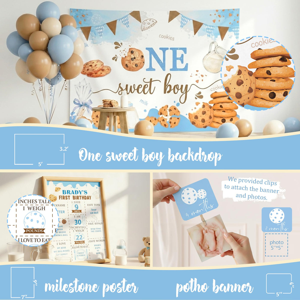 Kudapity One Sweet Boy 10in brown balloon complements cookie decor