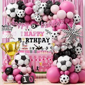 Kudapity pink soccer birthday backdrop for vibrant party photos