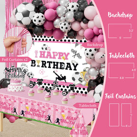 Kudapity pink soccer tablecloth ties the table to the theme