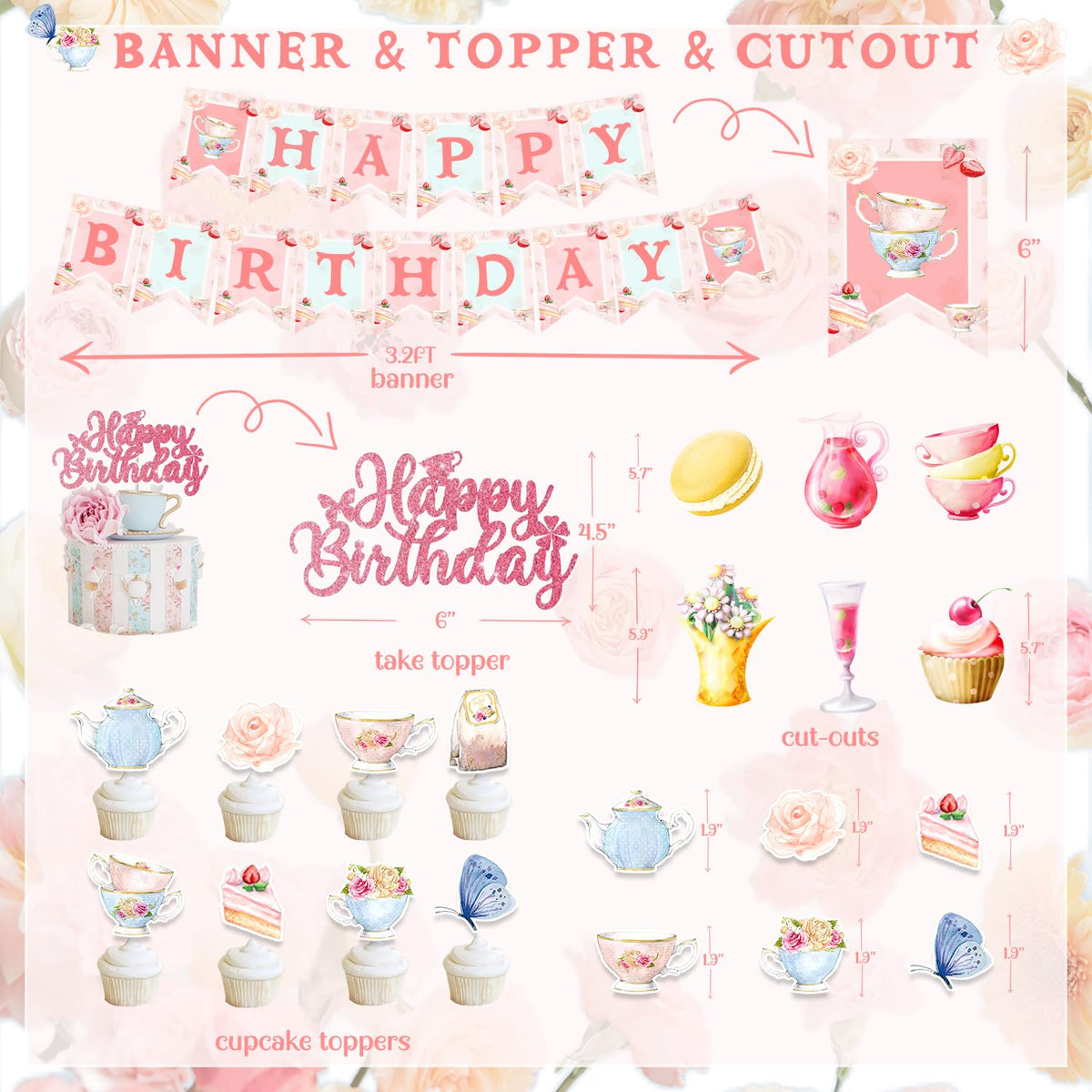 Kudapity tea party tablecloth provides cohesive base for dessert displays.