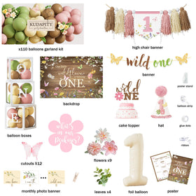 Kudapity Wildflower retro cocoa balloons add warm contrast for a boho birthday celebration.