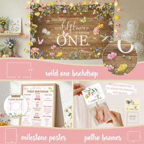 Kudapity Wildflower glitter banner Wild One adds a sparkling party touch.