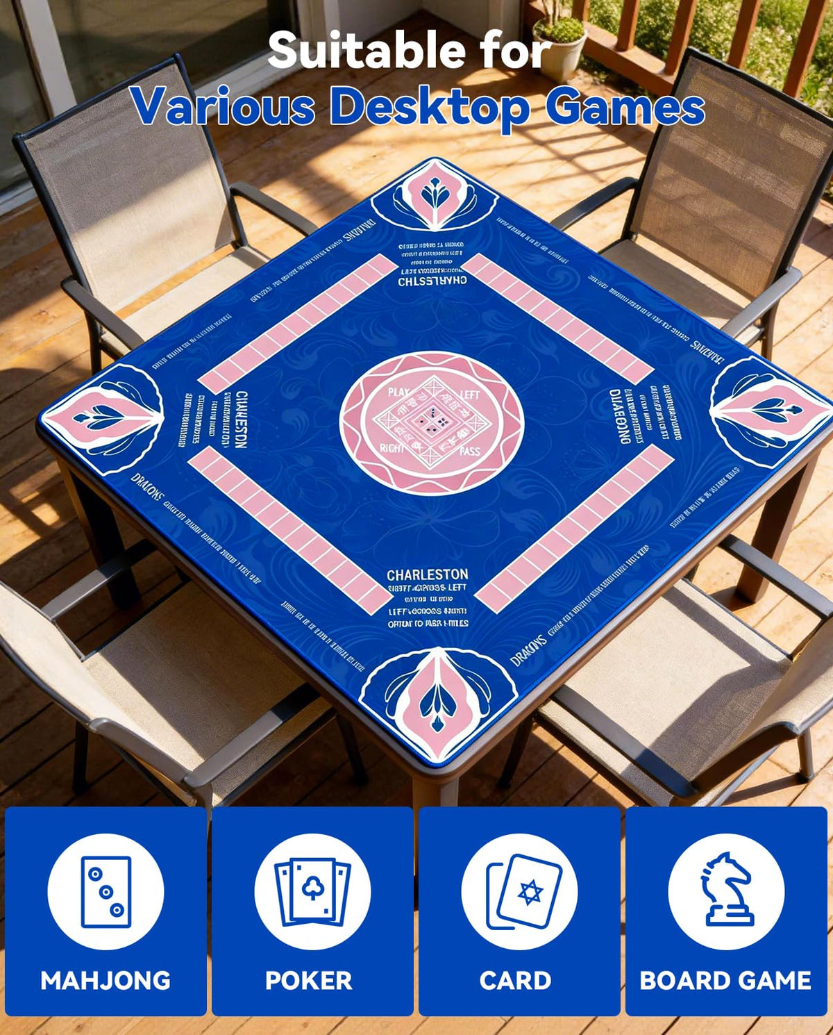 Kuiemtiv Mahjong Mat soft surface protects tabletops while shuffling.