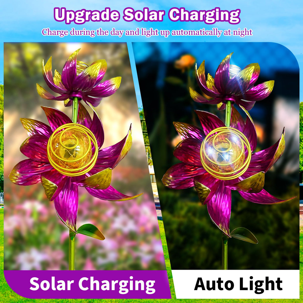 KUKEO metal wind spinner with rust-resistant finish withstands rain and sun