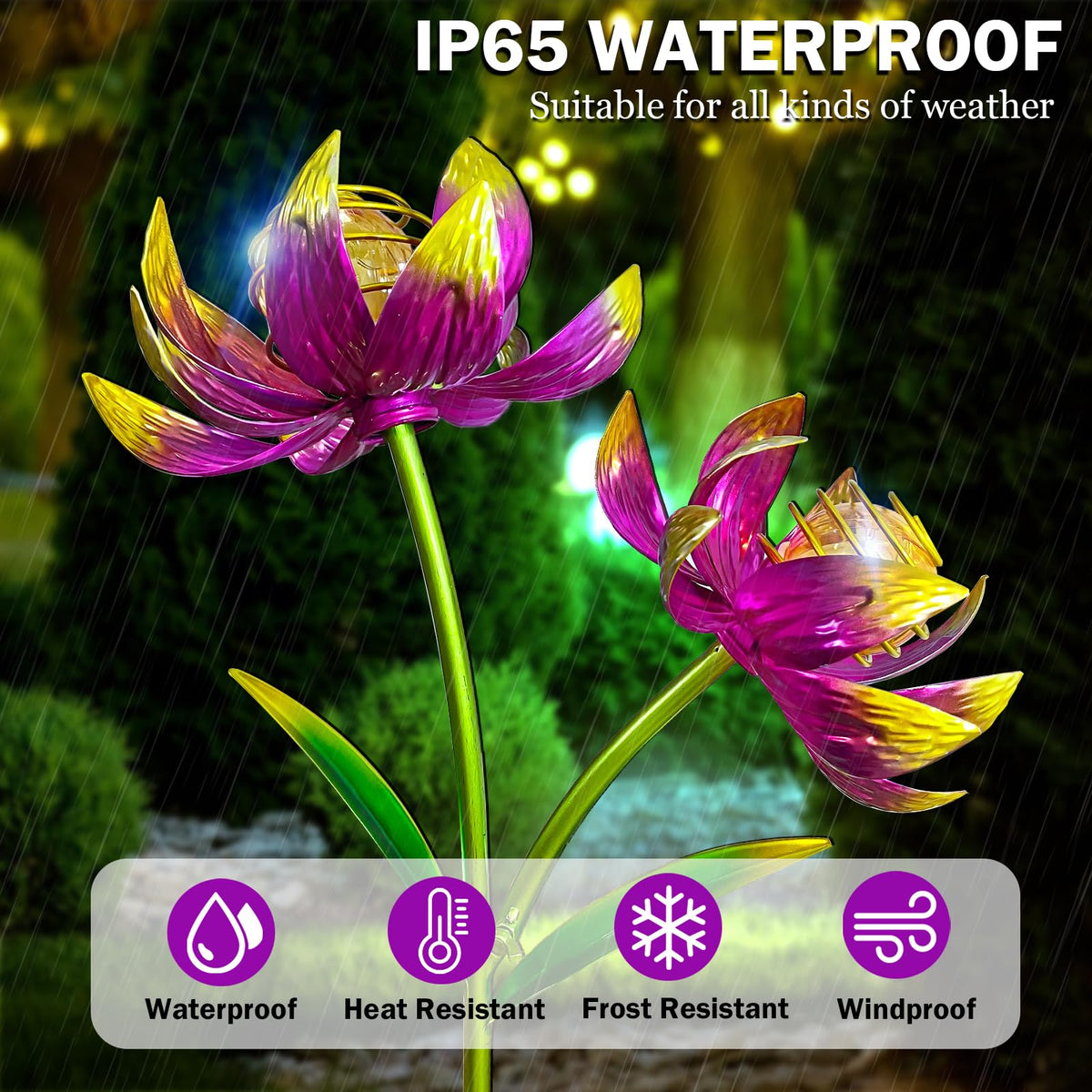 KUKEO twin flower design wind spinner brightens yards with motion and color