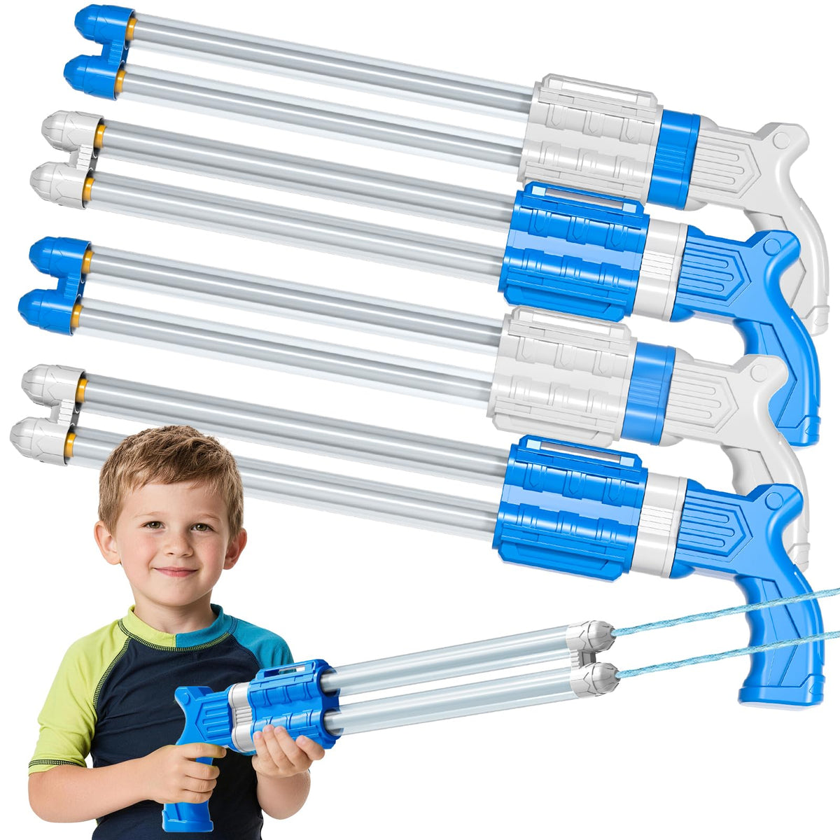 KukuFun 4-pack 2-Nozzle Water Guns — front angle view for backyard battles and pool days.