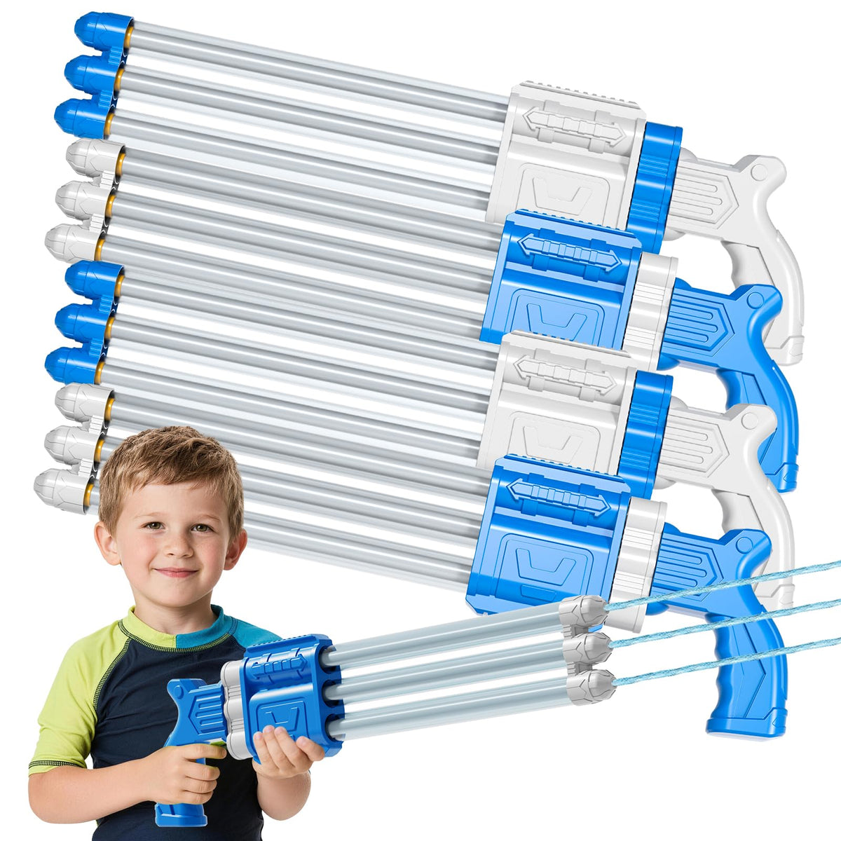 KukuFun 4-pack 3-nozzle water guns for backyard battles.