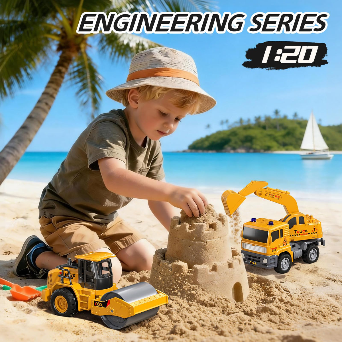 KukuFun road roller toy features textured wheels for realistic pushing.