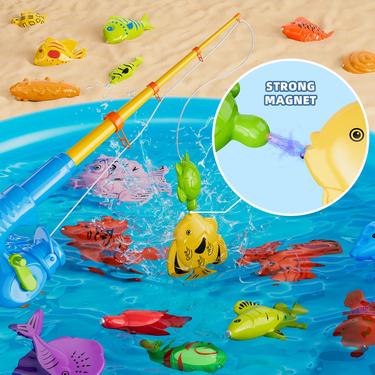 KukuFun inflatable pool for fishing game enables portable indoor outdoor play.