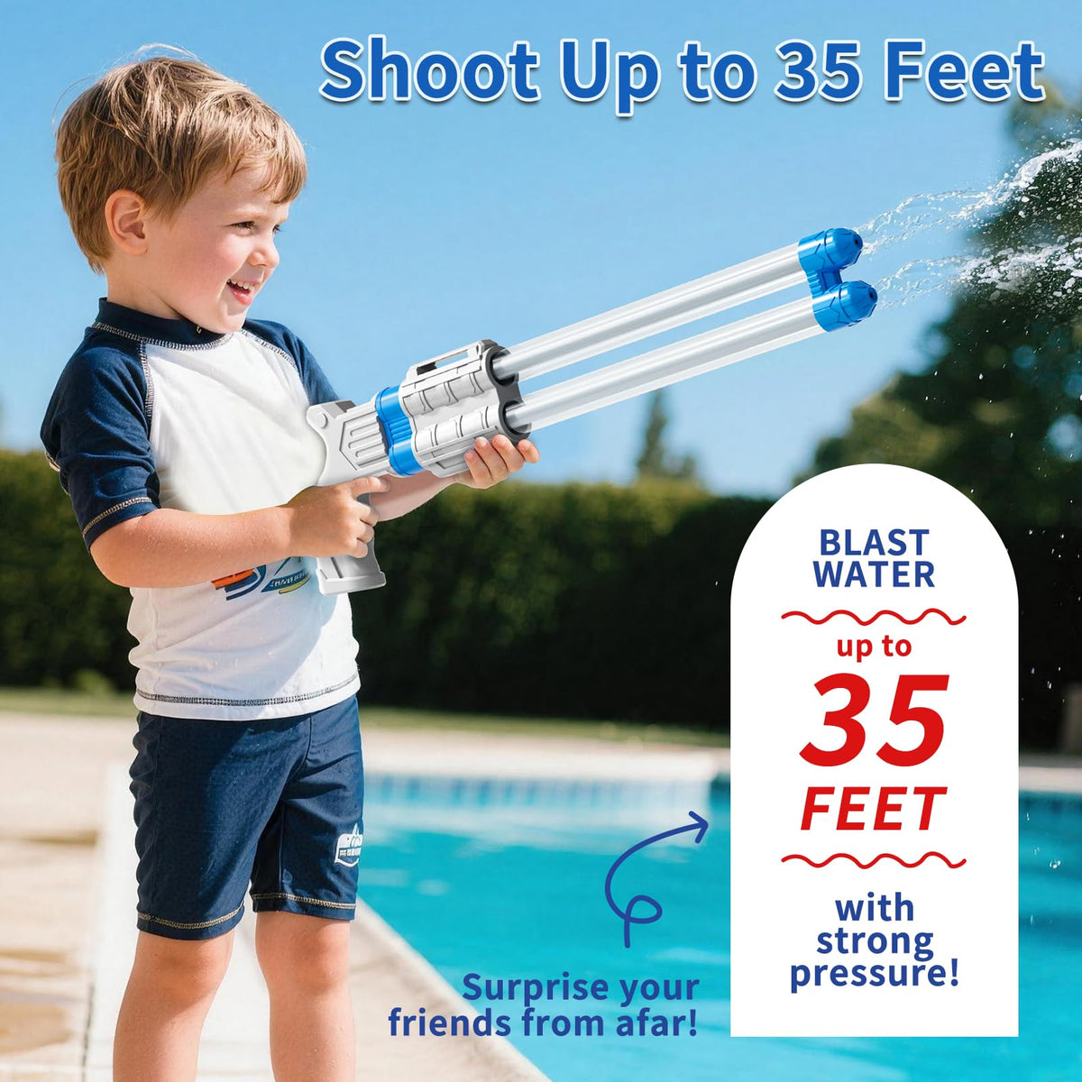 KukuFun pressurized chamber water gun — powerful streams up to 35 feet for outdoor battles.