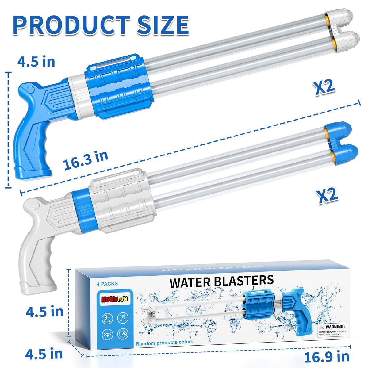KukuFun water blaster dual-nozzle mode — versatile wide spray and long-range shots for play.