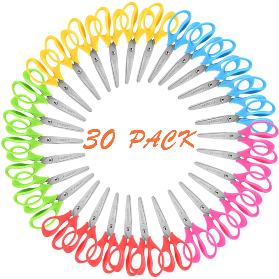 KUONIIY kids scissors soft-grip handles enhance comfort for young learners.
